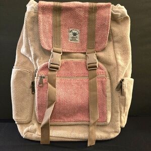 Himalayan Backpack with Red and Cream Design Bohemian Travel Bag Hemp Rucksack